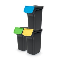 Set di Bidoni Cestini StackBox | per Raccolta Differenziata Riciclaggio | Impilabili | Bianco | in Plastica | per Casa Interni