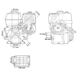 Motore a Scoppio | a Benzina | 4 Tempi OHV | Valvola in Testa | 270cc | 9 CV | 3600 Giri/min | Albero Orizzontale Ø25x60 mm