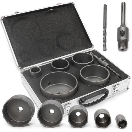 Set kit seghe a tazza per cemento muro 6 pezzi mandrino SDS+ incluso Ø40-120 mm