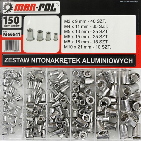 Set di 150 dadi rivetti in alluminio M3  M10 assortimento M541