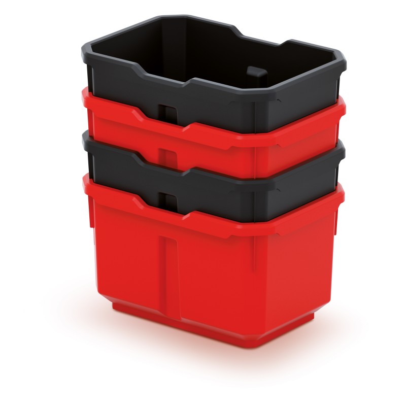 Set di 4 Contenitori Titan Box | 11x15,6x19,5 cm |Rosso e Nero | in Plastica