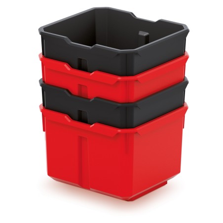 Set di 4 Contenitori XBlock | 14x15,7x8 cm | Rosso e Nero | in Plastica