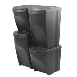 Set 4 Bidoni Cestini SortiBox | per Raccolta Differenziata Riciclaggio | Impilabili | 25 e 35 Litri | Antracite |  in Plastica | per Casa Interni