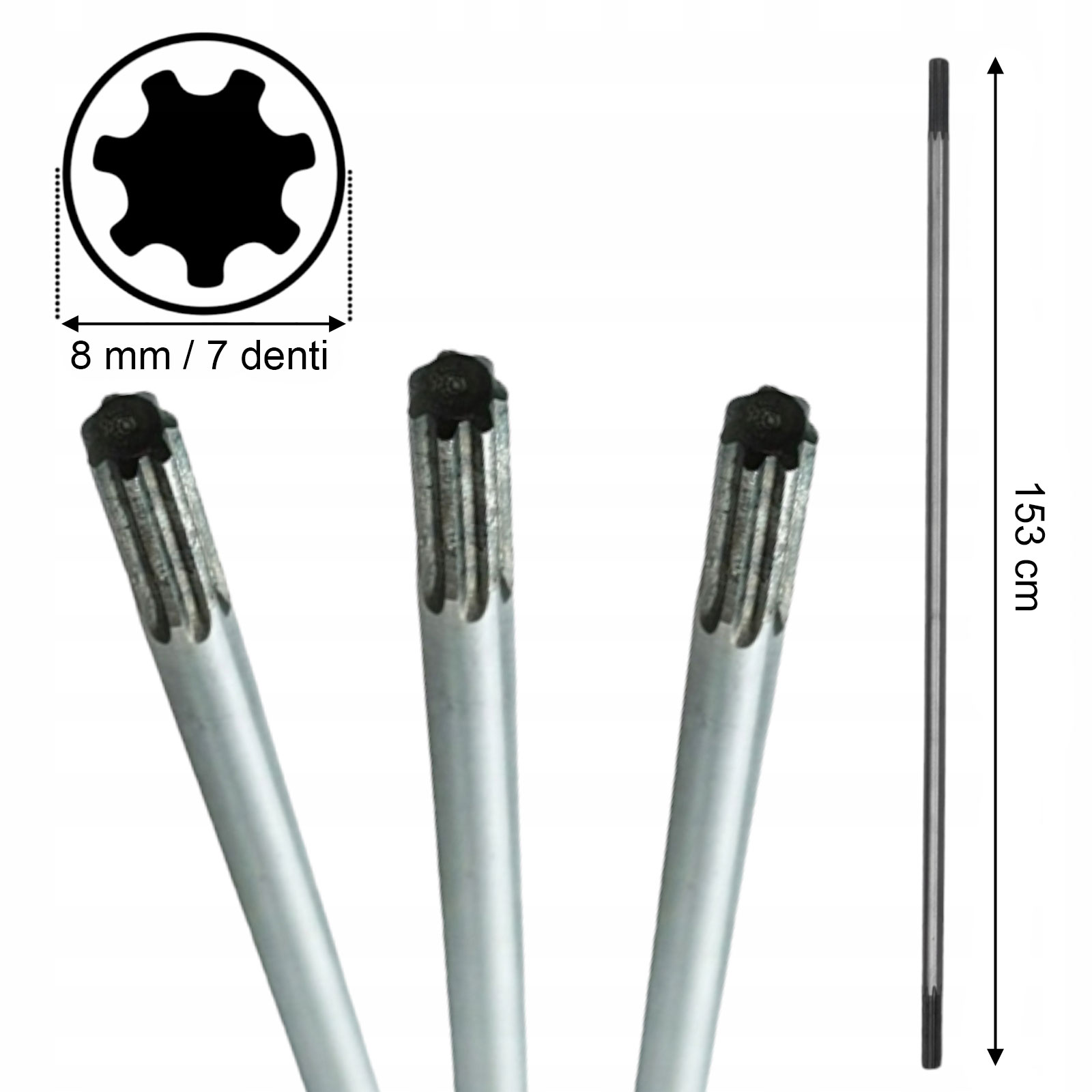 Asta di trasmissione con tubo 153cm per decespugliatore 7, 9 denti quadrato - Imagen 6 de 10